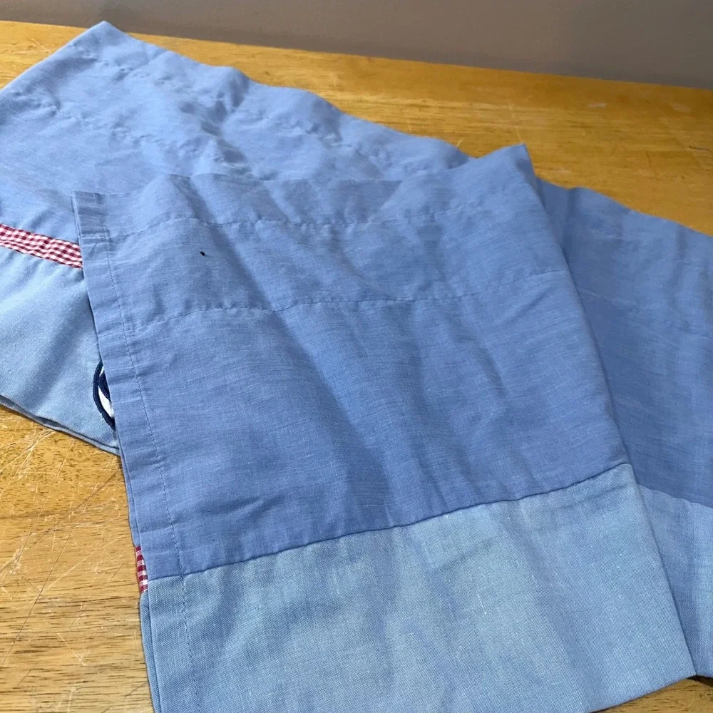 Vtg Sports Theme Blue Window Valance Gingham Trim Soccer Basketball 58x14